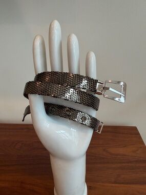 Whiting & Davis Black Mesh Belt with Silver Buckle